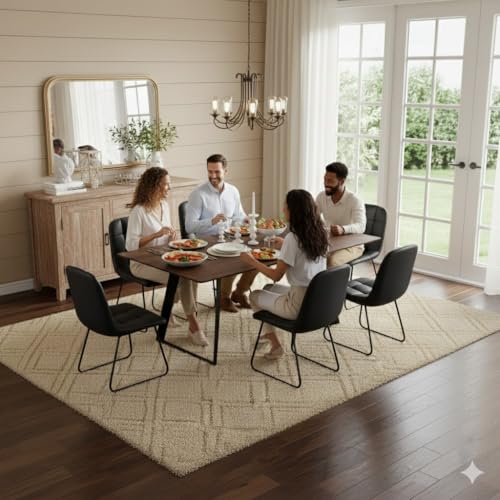 ZckyCine Extendable Dining Table - 63" to 78.7" Adjustable Rectangular Table with Black Metal Legs