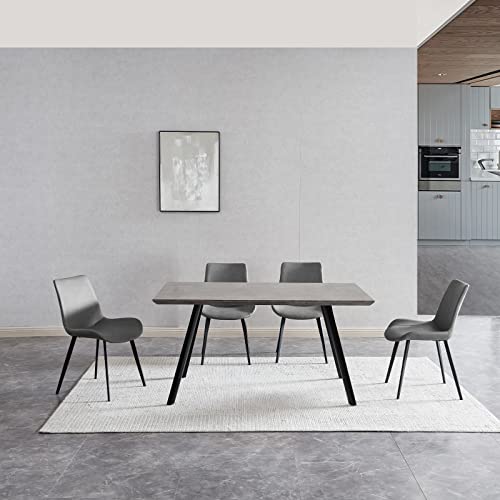 ZckyCine Modern 5-Piece Dining Table Set Rectangular Wood Table with 4 Upholstered Leather Chairs