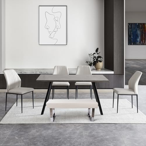 ZckyCine Modern 6-Piece Dining Table Set with Rectangular Wooden Dining Table